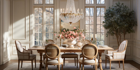Luxurious furnished dining room, glamour dining area, elegant interior design, modern house design conceptの素材