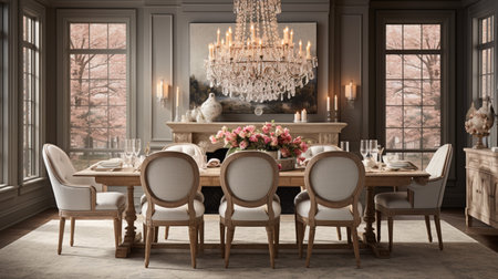 Luxurious furnished dining room, glamour dining area, elegant interior design, modern house design conceptの素材