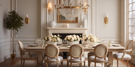 Luxurious furnished dining room, glamour dining area, elegant interior design, modern house design conceptの素材