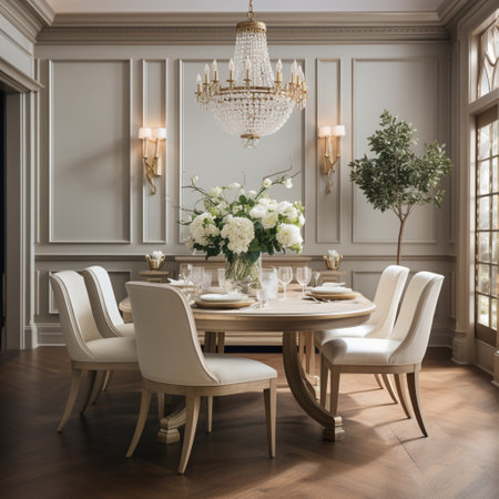 Luxurious furnished dining room, glamour dining area, elegant interior design, modern house design conceptの素材