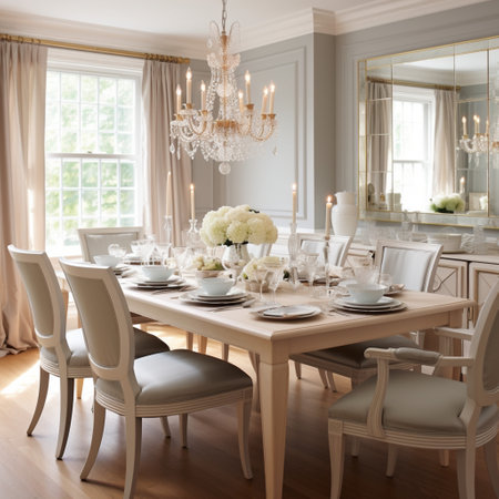 Luxurious furnished dining room, glamour dining area, elegant interior design, modern house design conceptの素材