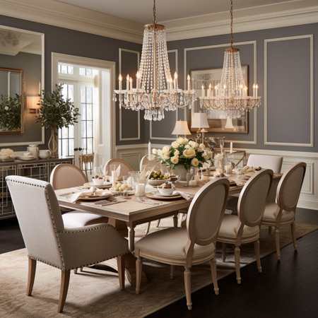 Luxurious furnished dining room, glamour dining area, elegant interior design, modern house design conceptの素材