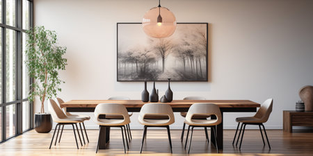 Minimal dining room, bright dining area, interior design, modern house design conceptの素材