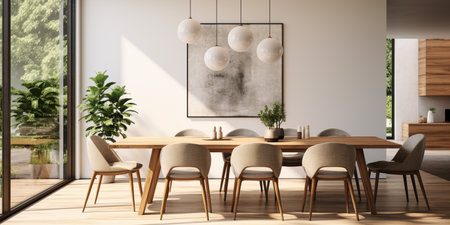 Minimal dining room, bright dining area, interior design, modern house design conceptの素材