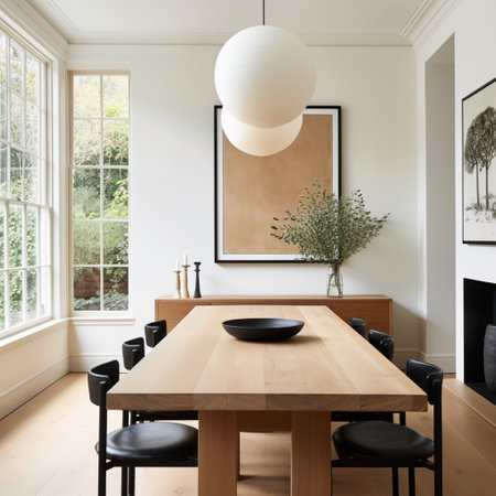 Minimal dining room, bright dining area, interior design, modern house design conceptの素材