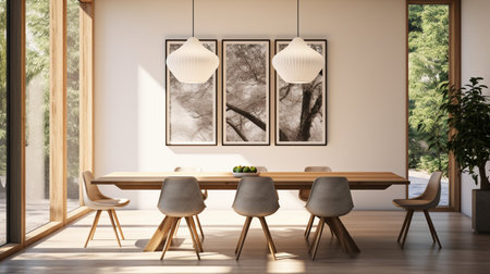 Minimal dining room, bright dining area, interior design, modern house design conceptの素材