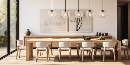 Minimal dining room, bright dining area, interior design, modern house design conceptの素材