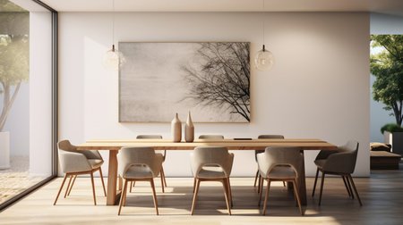Minimal dining room, bright dining area, interior design, modern house design conceptの素材