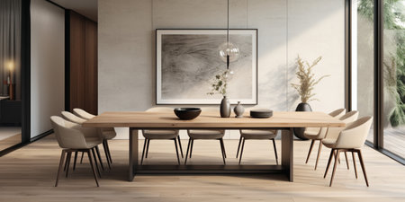 Minimal dining room, bright dining area, interior design, modern house design conceptの素材