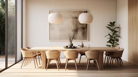 Minimal dining room, bright dining area, interior design, modern house design conceptの素材