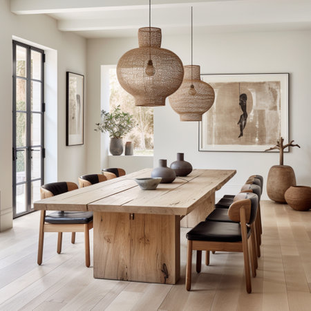 Minimal dining room, bright dining area, interior design, modern house design conceptの素材
