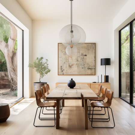 Minimal dining room, bright dining area, interior design, modern house design conceptの素材