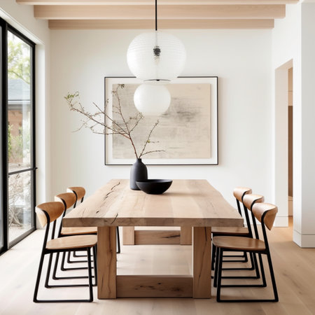Minimal dining room, bright dining area, interior design, modern house design conceptの素材