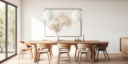 Minimal dining room, bright dining area, interior design, modern house design conceptの素材