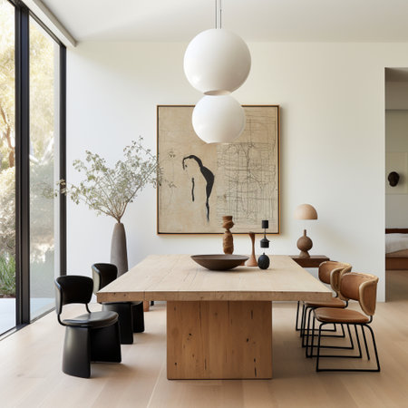 Minimal dining room, bright dining area, interior design, modern house design conceptの素材