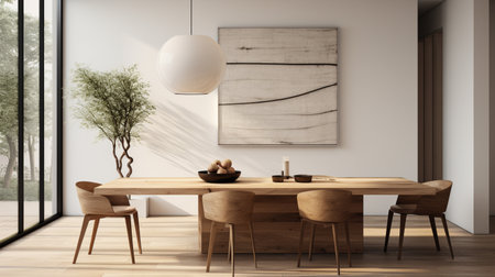 Minimal dining room, bright dining area, interior design, modern house design conceptの素材