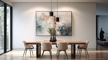 Minimal dining room, bright dining area, interior design, modern house design conceptの素材