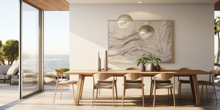 Minimal dining room, bright dining area, interior design, modern house design conceptの素材