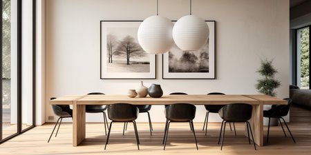 Minimal dining room, bright dining area, interior design, modern house design conceptの素材