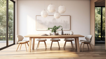 Minimal dining room, bright dining area, interior design, modern house design conceptの素材