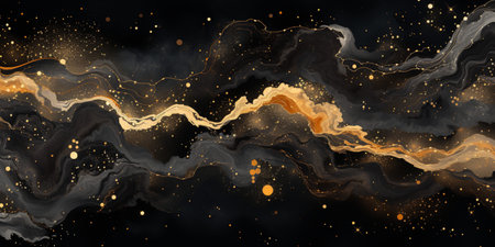 Abstract background black and gold water color style, captivating blend of gold and black oil texture, Luxury and elegant Marble Art, AI Generativeの素材