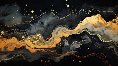 Abstract background black and gold water color style, captivating blend of gold and black oil texture, Luxury and elegant Marble Art, AI Generativeの素材