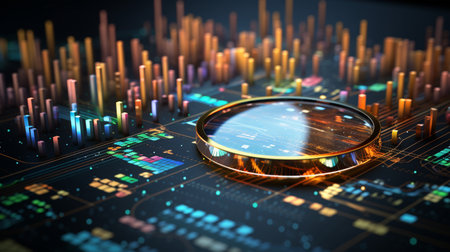 Data Visualization, Close up Technology Digitalization, Optimization of High-Tech Electronics, Data mining, artificial intelligence, business analytics, AI Generativeの素材