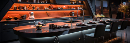 Interior design Luxury spacious home kitchen, build in counter bar, AI Generativeの素材
