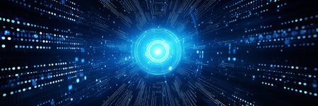 Abstract Background futuristic technology dark blue background, Data transfer concept, AI Generativeの素材