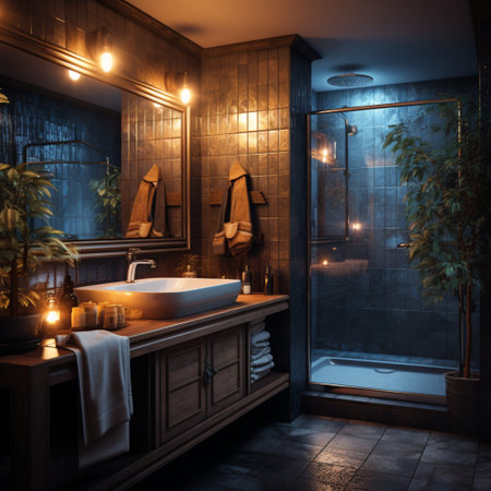 Interior Design of Elegant Bathroom, Luxury bathtub, Romantic Atmosphere, AI Generativeの素材