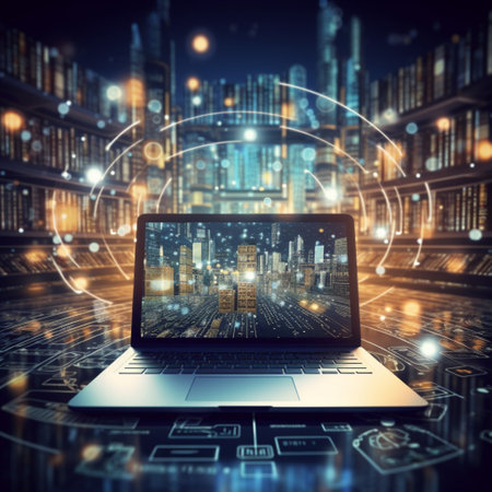 Laptop show business transaction on screen, Cyber Security and data protection, business and financial transaction data encryption, AI Generativeの素材