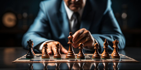 Businessman control chess game concept for ideas business strategy management, development new strategy plan, leader and teamwork, planning for competition, AI Generativeの素材