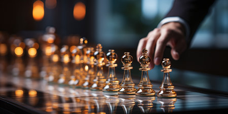 Businessman control chess game concept for ideas business strategy management, development new strategy plan, leader and teamwork, planning for competition, AI Generativeの素材