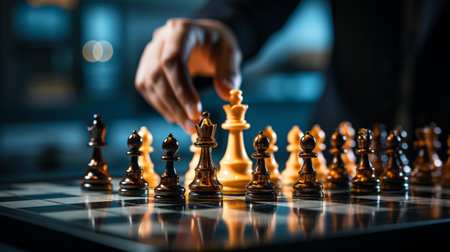 Businessman control chess game concept for ideas business strategy management, development new strategy plan, leader and teamwork, planning for competition, AI Generativeの素材