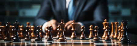 Businessman control chess game concept for ideas business strategy management, development new strategy plan, leader and teamwork, planning for competition, AI Generativeの素材