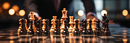 Businessman control chess game concept for ideas business strategy management, development new strategy plan, leader and teamwork, planning for competition, AI Generativeの素材