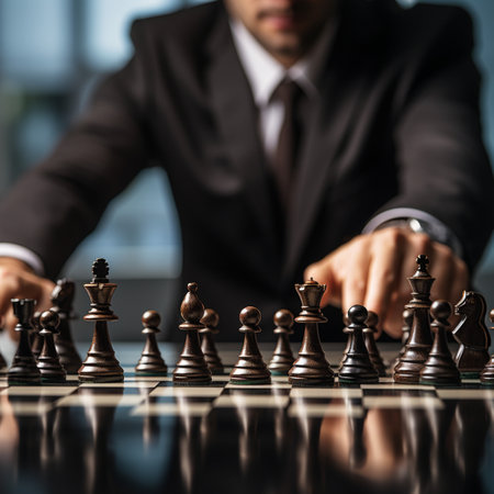 Businessman control chess game concept for ideas business strategy management, development new strategy plan, leader and teamwork, planning for competition, AI Generativeの素材