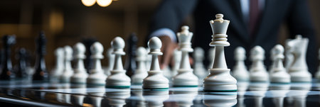 Businessman control chess game concept for ideas business strategy management, development new strategy plan, leader and teamwork, planning for competition, AI Generativeの素材