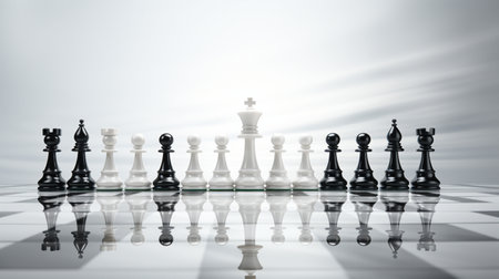 Chess pieces on chessboard, Concept for Leadership, teamwork, partnership, business strategy, decision and competition, AI Generativeの素材