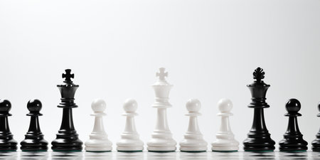 Chess pieces on chessboard, Concept for Leadership, teamwork, partnership, business strategy, decision and competition, AI Generativeの素材