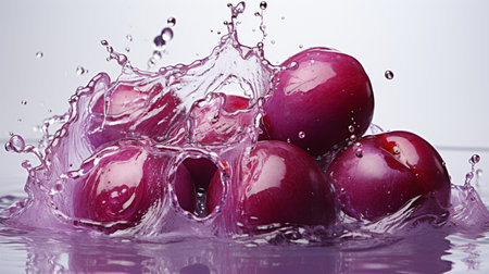 Fresh Ripe Plum with Splash effect, Juicy and tasty Fruit, Healthy Food.の素材