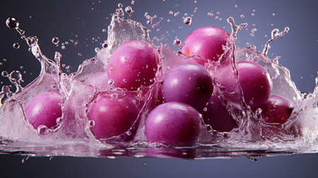 Fresh Ripe Plum with Splash effect, Juicy and tasty Fruit, Healthy Food.の素材