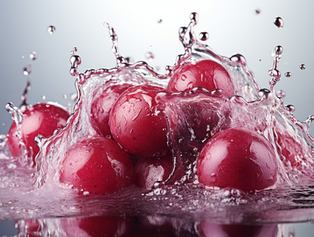 Fresh Ripe Plum with Splash effect, Juicy and tasty Fruit, Healthy Food.の素材