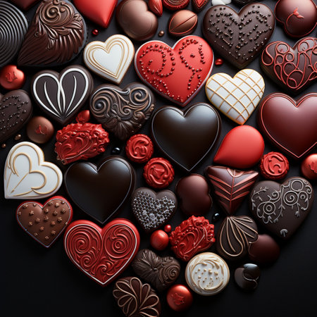 Chocolate candies. Valentine's Day background. Top view.の素材