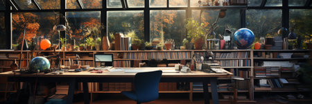 Interior design modern home office, Comfortable workplace, desk with computer monitor, stylish study room, beautiful home studio, AI Generativeの素材