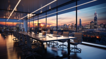 Interior design Modern Creative office foyer, Corporate open workspace, Coworking office room, AI Generativeの素材