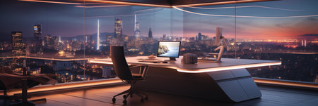 Interior design Modern Creative office foyer, Corporate open workspace, Coworking office room, AI Generativeの素材