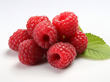 Fresh Ripe Raspberry on white background, Juicy and tasty Fruit, Healthy Food.の素材