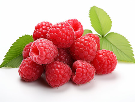 Fresh Ripe Raspberry on white background, Juicy and tasty Fruit, Healthy Food.の素材