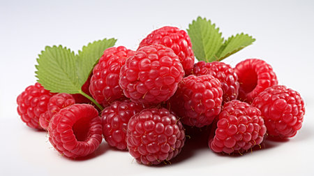 Fresh Ripe Raspberry on white background, Juicy and tasty Fruit, Healthy Food.の素材